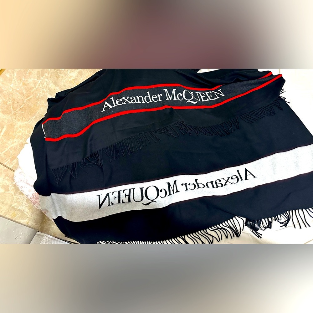 Alexander McQueen logo scarf blanket